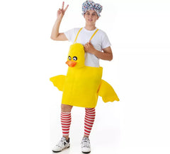 Fato de patinho amarelo com suspensórios para adulto