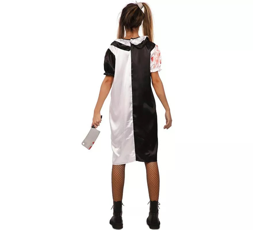 Translation missing: pt-PT.Disfraz de Payasa blanco y negro con sangre falsa para mujer