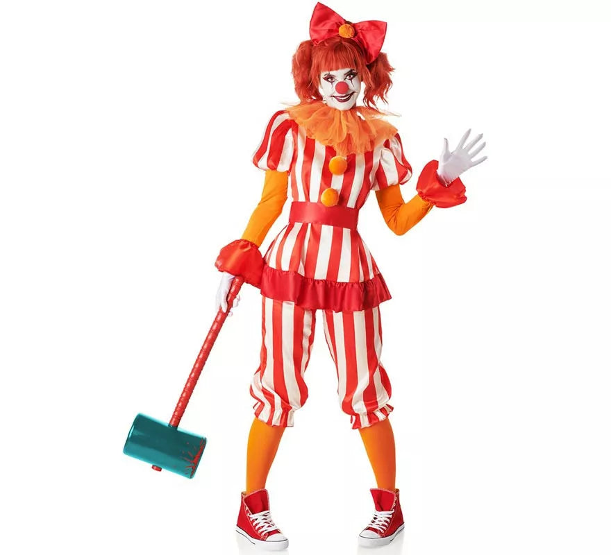 Translation missing: pt-PT.Disfraz de Payasa de Circo rojo y blanco para mujer