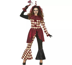 Fato de palhaço de terror xadrez feminino