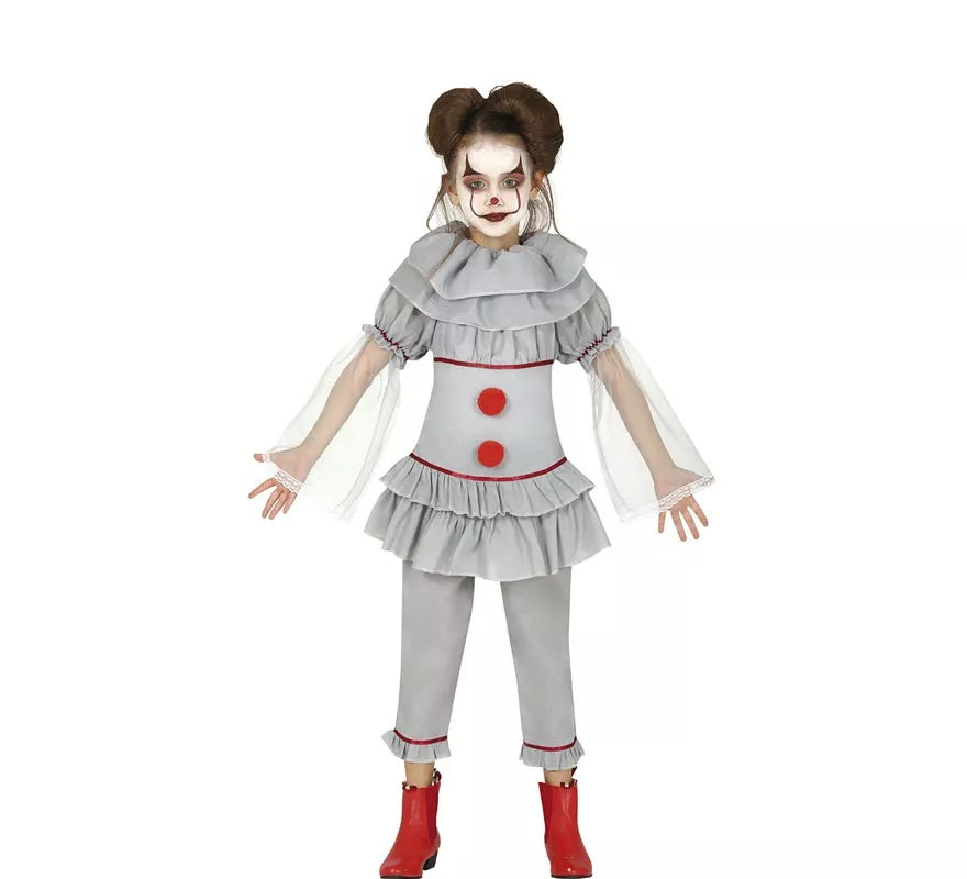 Translation missing: pt-PT.Disfraz de Payasa del Miedo Gris para niña