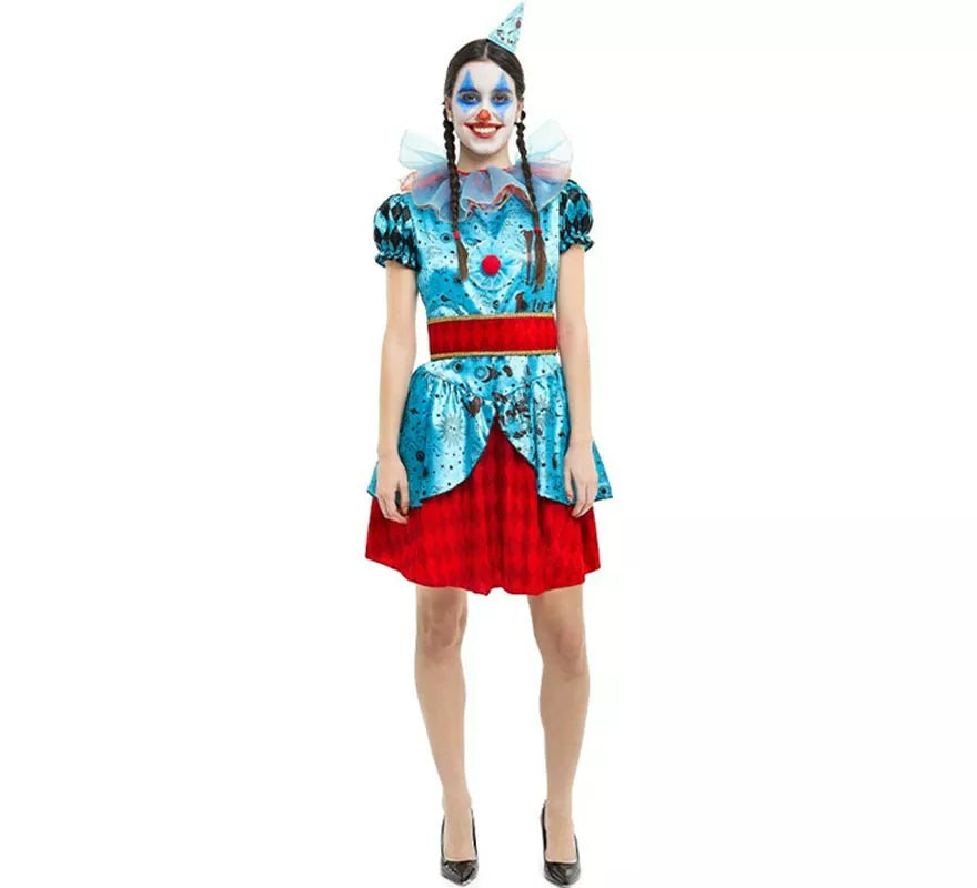 Translation missing: pt-PT.Disfraz de Payasa Maniaca azul y rojo para mujer
