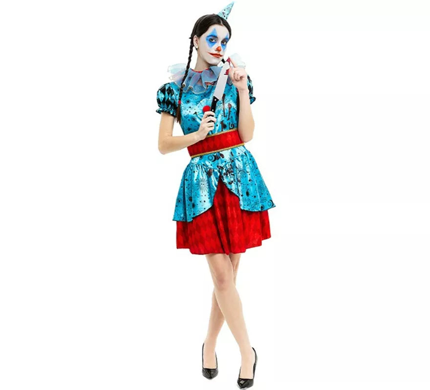 Translation missing: pt-PT.Disfraz de Payasa Maniaca azul y rojo para mujer