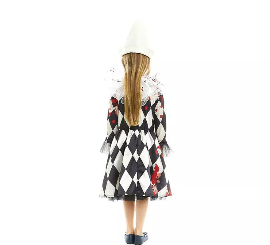 Translation missing: pt-PT.Disfraz de Payasa Pierrot Asesina con gorro para niña y adolescente