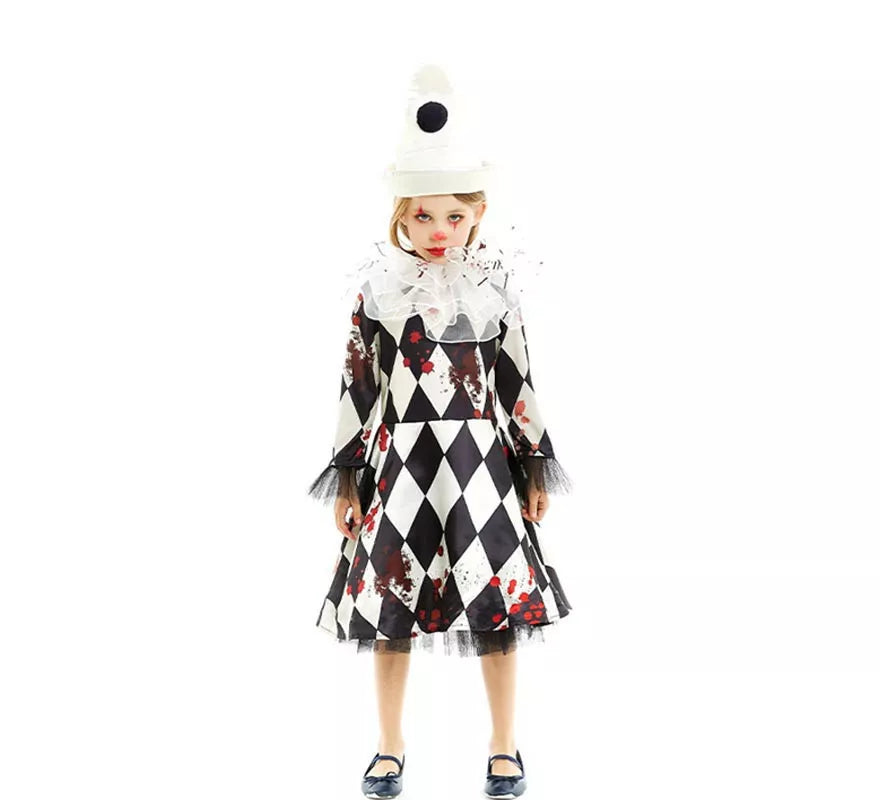 Translation missing: pt-PT.Disfraz de Payasa Pierrot Asesina con gorro para niña y adolescente