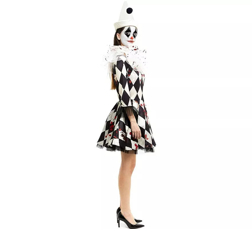 Translation missing: pt-PT.Disfraz de Payasa Pierrot asesino con gorro para mujer