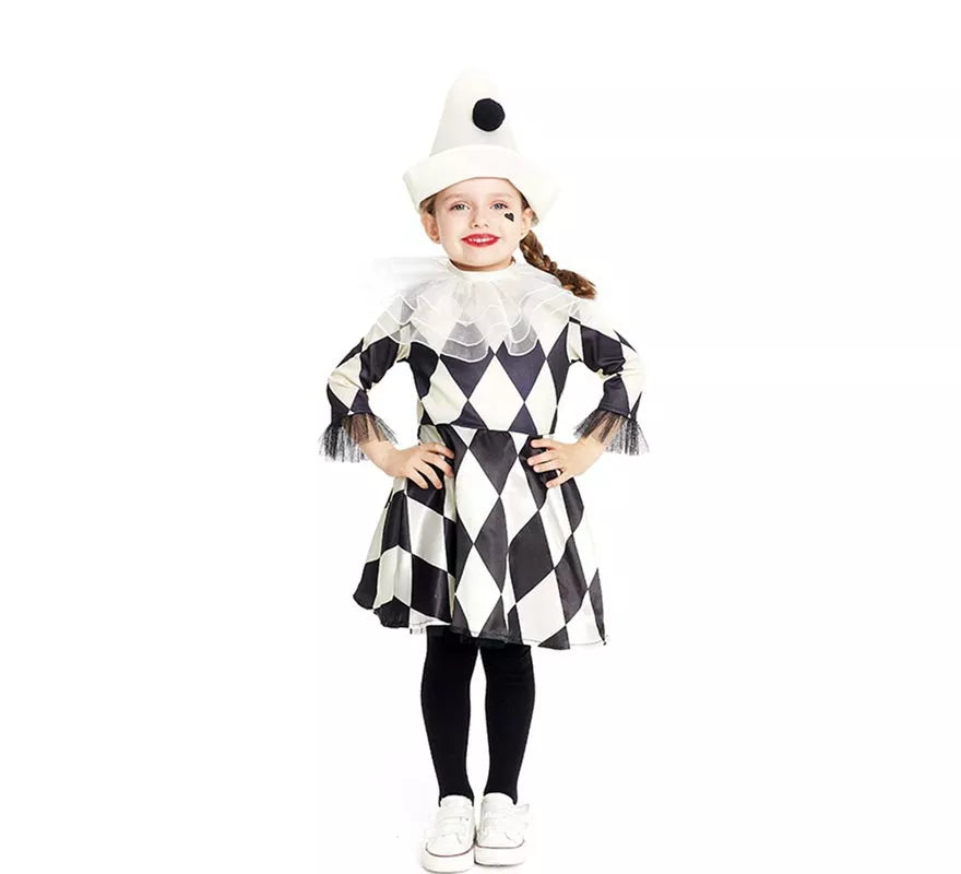 Translation missing: pt-PT.Disfraz de Payasa Pierrot rombos con sombrero para bebé y niña
