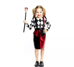 Fato de palhaço Rhombus preto e vermelho para menina e adolescente