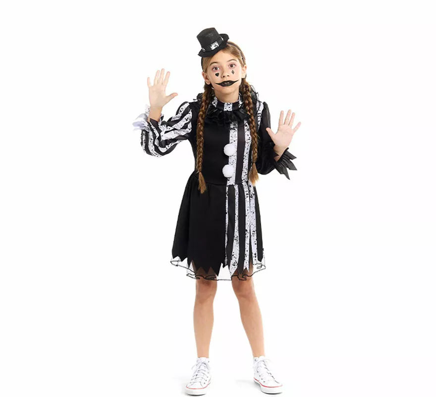 Translation missing: pt-PT.Disfraz de Payasa Terrorífica blanco y negro para niña