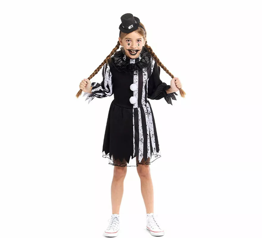 Translation missing: pt-PT.Disfraz de Payasa Terrorífica blanco y negro para niña