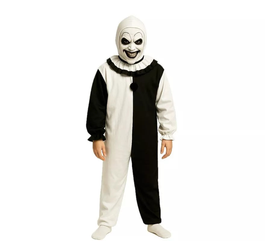 Translation missing: pt-PT.Disfraz de Payaso Asesino blanco y negro para niño