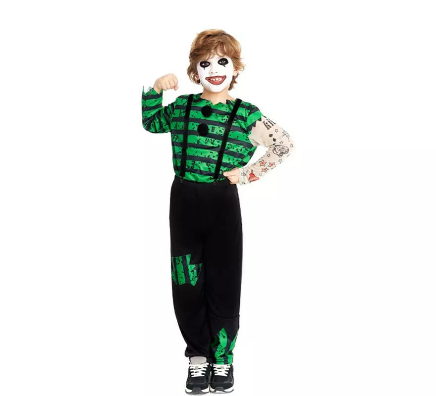 Translation missing: pt-PT.Disfraz de Payaso Asesino verde y negro para niño