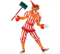 Fato de palhaço de circo vermelho e branco para homem