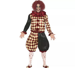 Fato de palhaço de terror xadrez masculino