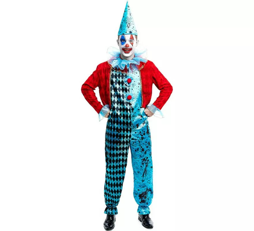 Translation missing: pt-PT.Disfraz de Payaso Maniaco azul y rojo para hombre