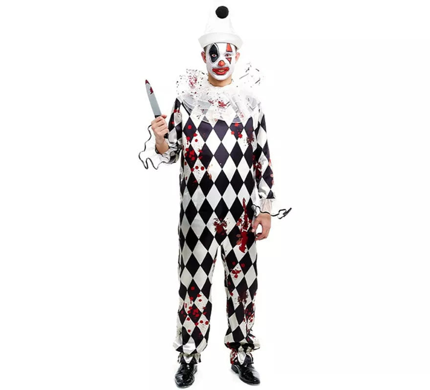 Disfraz de Payaso Pierrot Asesino con gorro para hombre