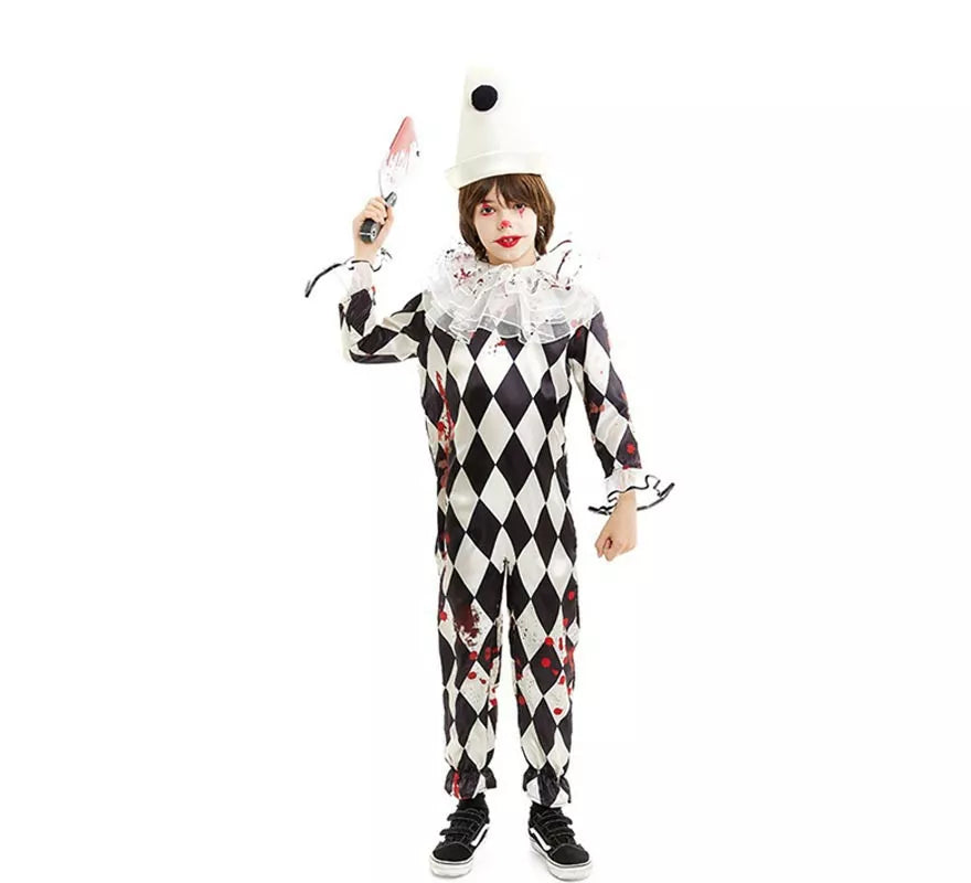 Translation missing: pt-PT.Disfraz de Payaso Pierrot Asesino con gorro para niño