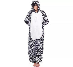 Fato de pijama de zebra com capuz para homem