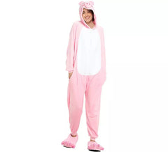 Fato de pijama de porco rosa suave para mulher