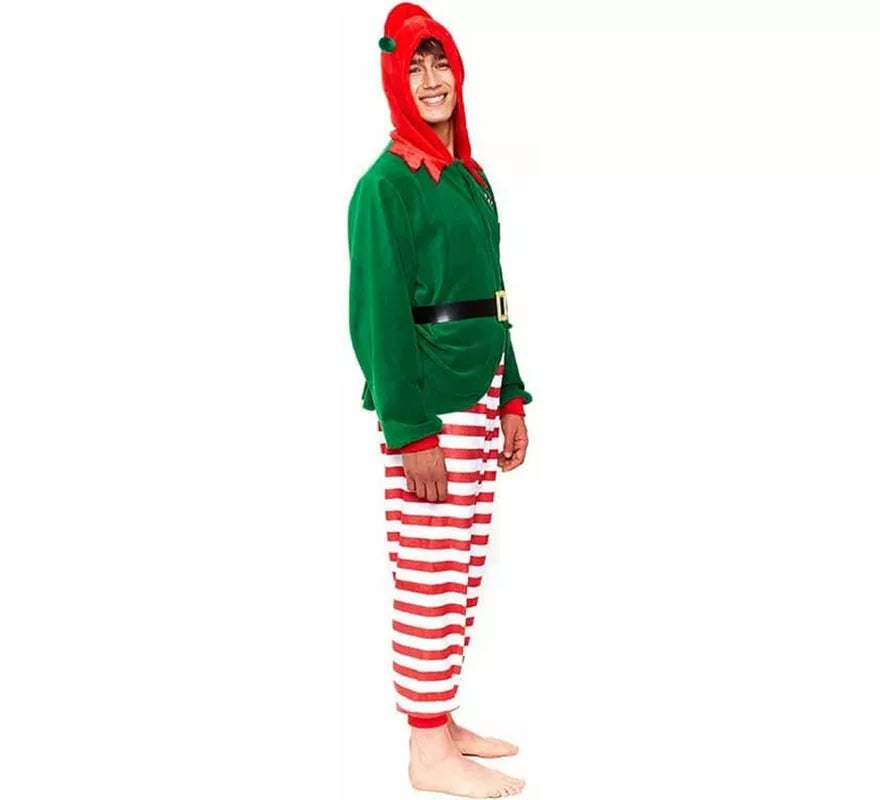 Translation missing: pt-PT.Disfraz de Pijama Elfo a rayas rojo para hombre