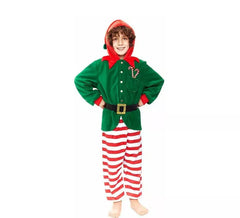 Fato de pijama de duende listrado verde para meninos