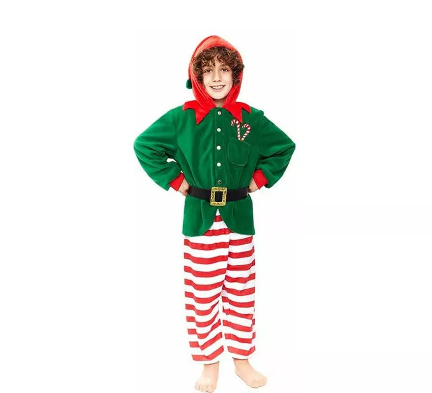 Translation missing: pt-PT.Disfraz de Pijama Elfo verde a rayas para niño