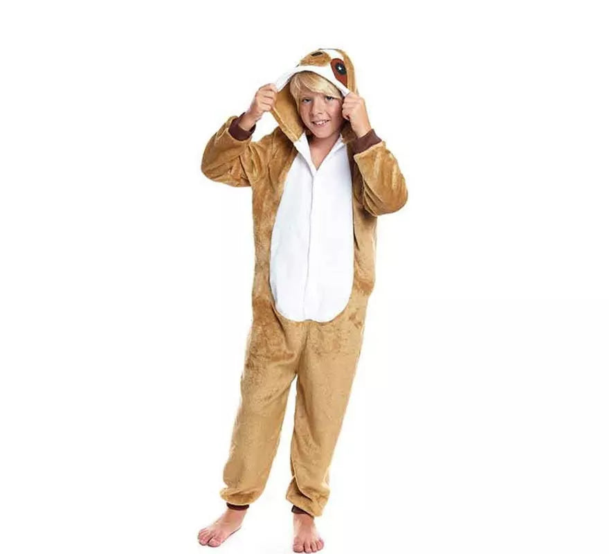 Translation missing: pt-PT.Disfraz de Pijama Perezoso marrón con capucha para niño