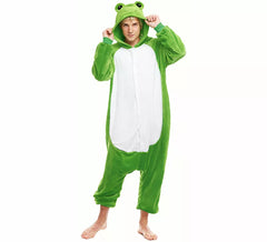 Fato de pijama de sapo verde com olhos para homem
