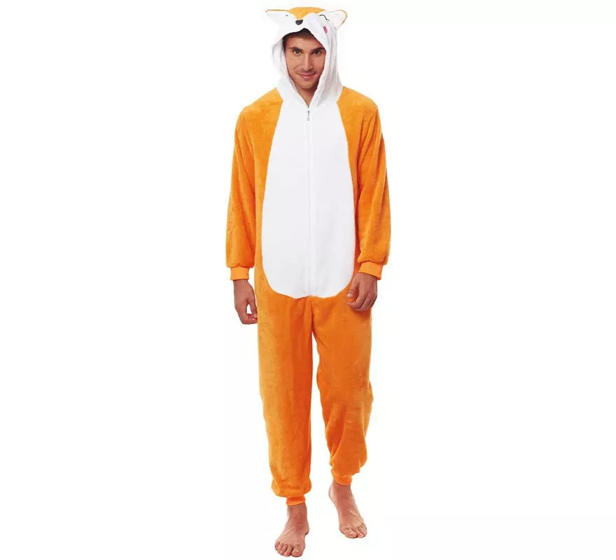 Translation missing: pt-PT.Disfraz de Pijama Zorro naranja y blanco para adultos