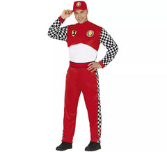 Fato de piloto de Fórmula 1 vermelho para homem