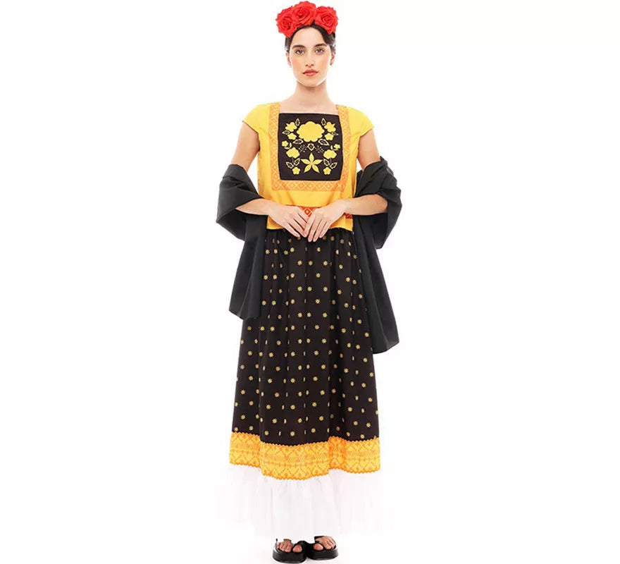 Translation missing: pt-PT.Disfraz de Frida Kahlo amarillo y negro para mujer