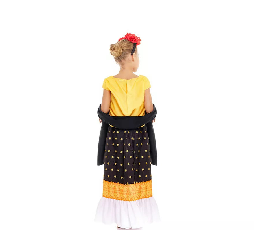Translation missing: pt-PT.Disfraz de Frida Kahlo amarillo y negro para niña