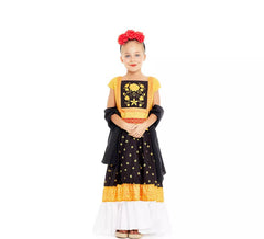 Fato de Frida Kahlo amarela e preta para menina