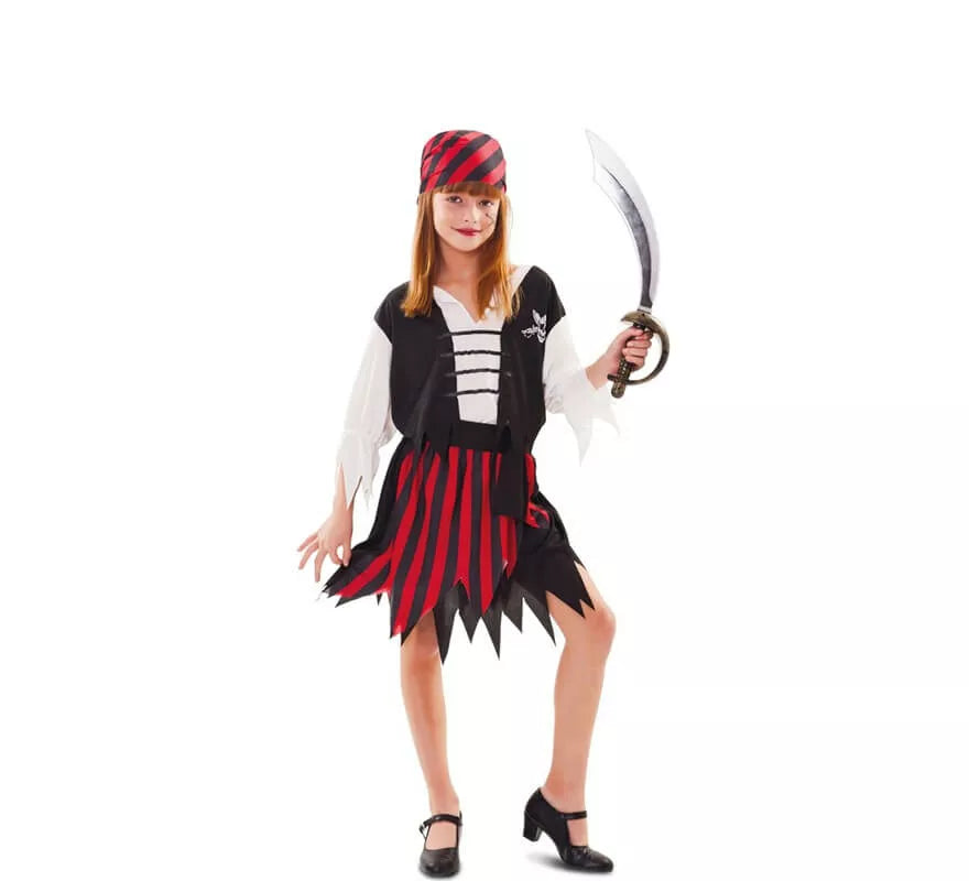 Translation missing: pt-PT.Disfraz de Pirata a Rayas rojo y negro para niña