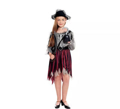 Fato de pirata fantasma às riscas para menina