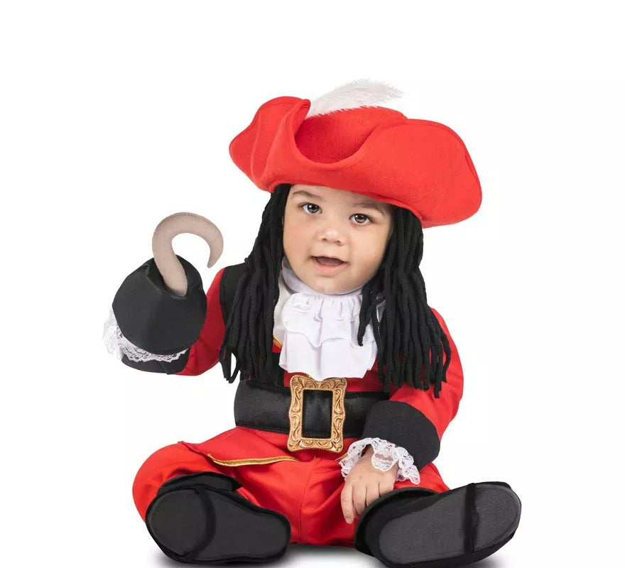 Translation missing: pt-PT.Disfraz de Pirata Garfio rojo con sombrero y peluca para bebé y niña