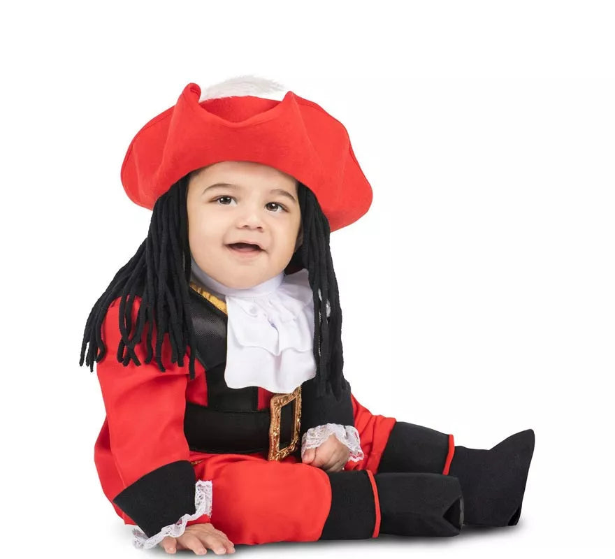 Translation missing: pt-PT.Disfraz de Pirata Garfio rojo con sombrero y peluca para bebé y niña
