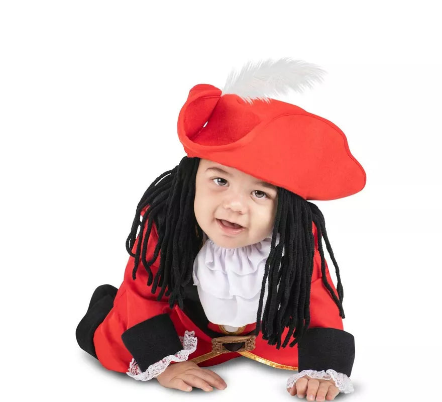 Translation missing: pt-PT.Disfraz de Pirata Garfio rojo con sombrero y peluca para bebé y niña