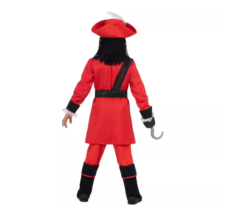 Translation missing: pt-PT.Disfraz de Pirata Garfio rojo con sombrero y peluca para niño