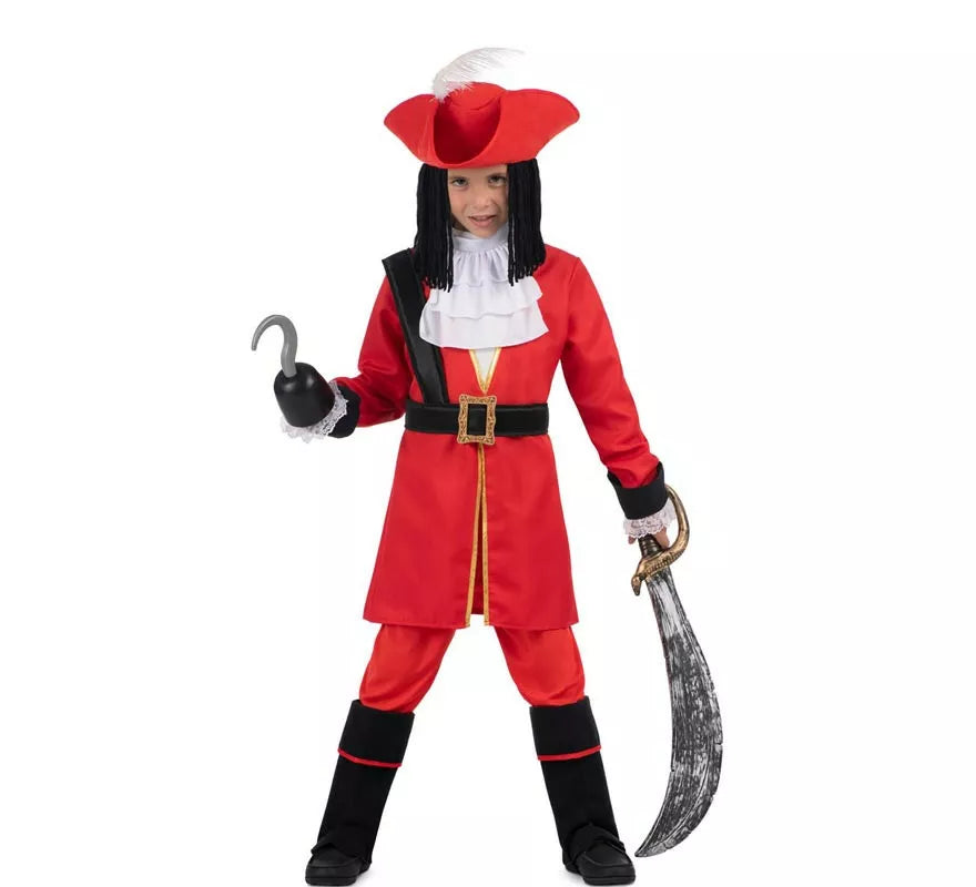 Translation missing: pt-PT.Disfraz de Pirata Garfio rojo con sombrero y peluca para niño
