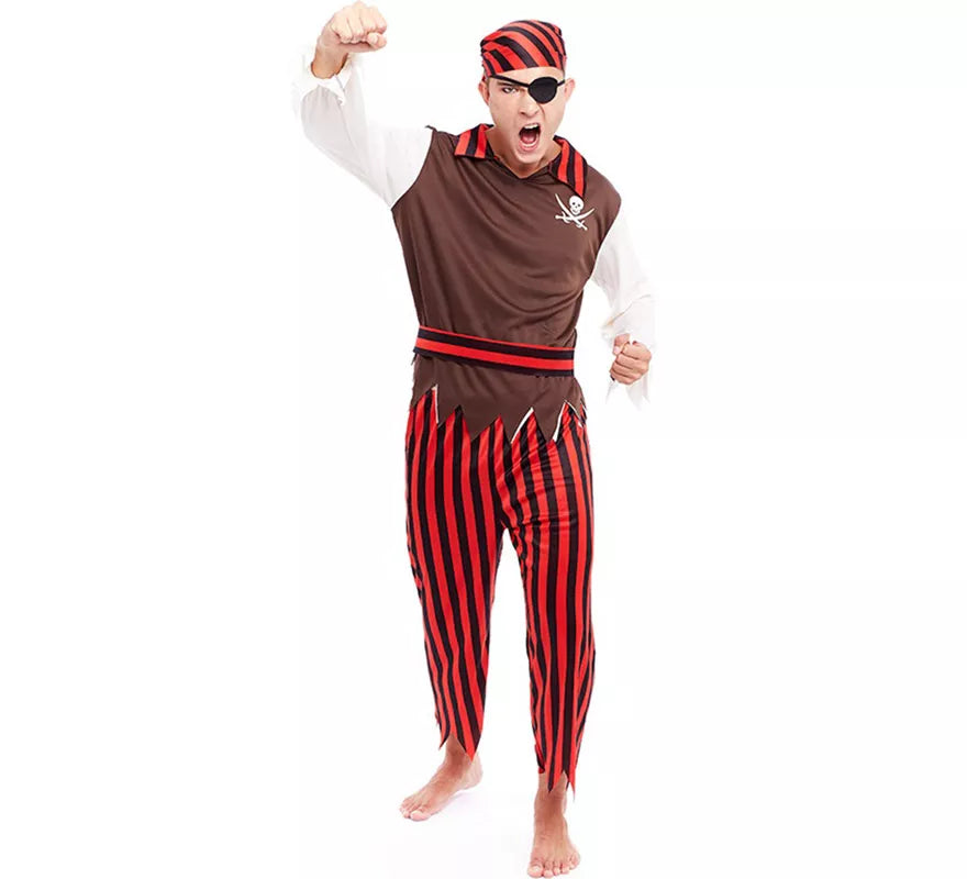 Translation missing: pt-PT.Disfraz de Pirata rojo a rayas para hombre