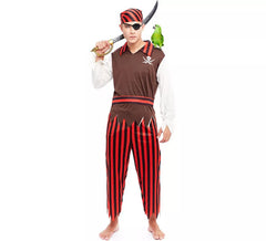 Fato de Pirata Listrado Vermelho Masculino