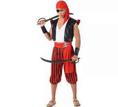 Fato de pirata listrado vermelho para homem