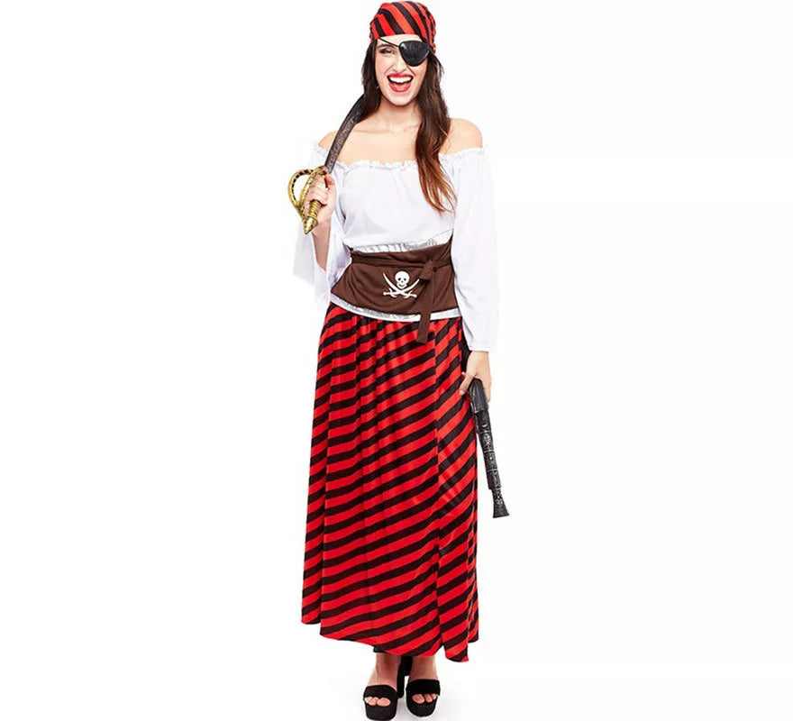 Translation missing: pt-PT.Disfraz de Pirata rojo a rayas para mujer