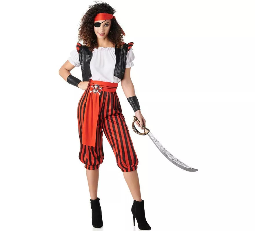 Translation missing: pt-PT.Disfraz de Pirata rojo a rayas para mujer