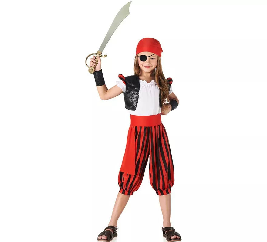 Translation missing: pt-PT.Disfraz de Pirata rojo a rayas para niña