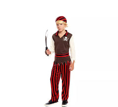 Fato de pirata às riscas vermelhas para menino