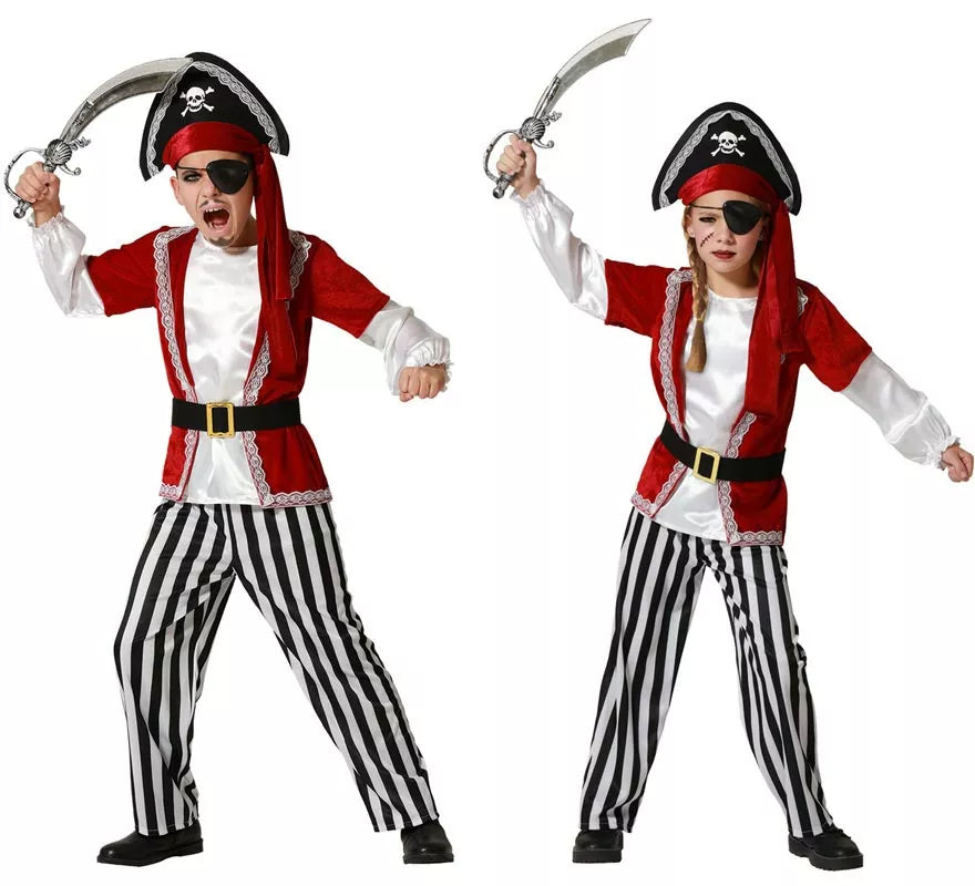 Translation missing: pt-PT.Disfraz de Pirata rojo con gorro para niños