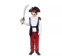 Fato de pirata zumbi listrado branco para menino