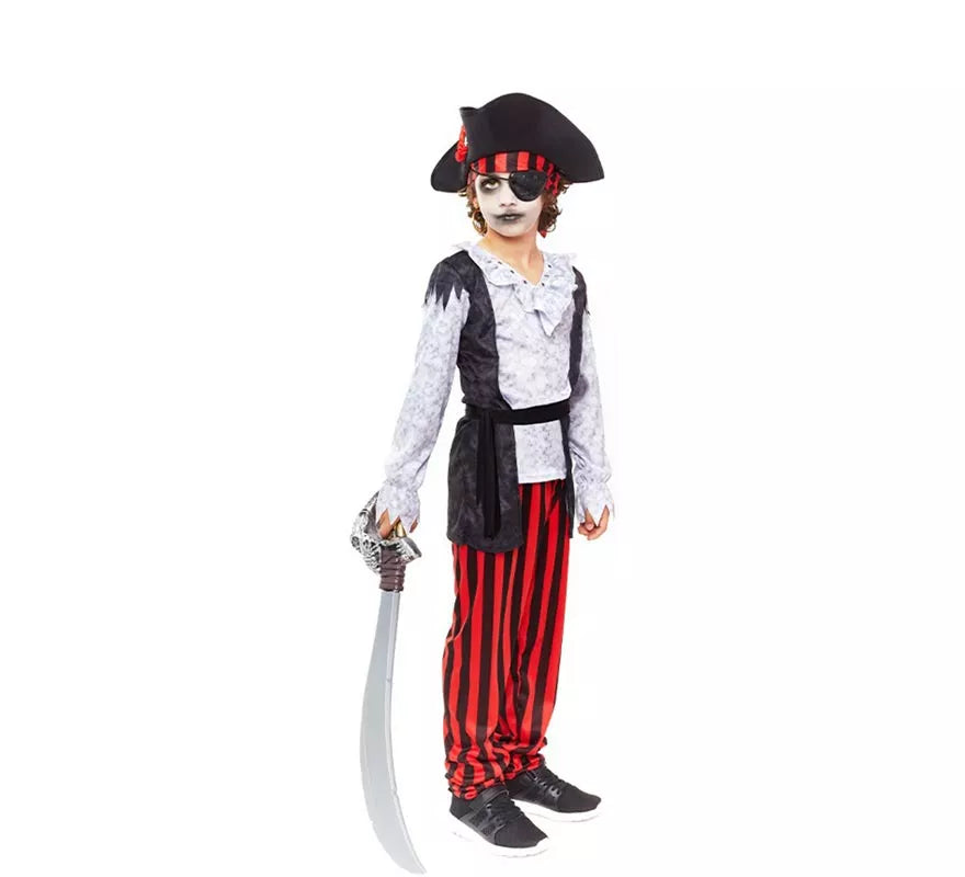 Translation missing: pt-PT.Disfraz de Pirata Zombie blanco a rayas para niño